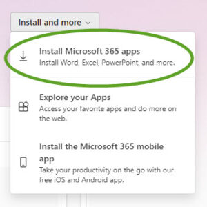 Install Microsoft 365 apps option