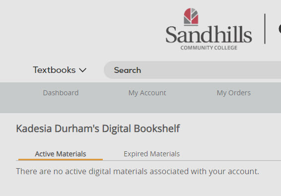 Active materials tab under Digital Bookshelf