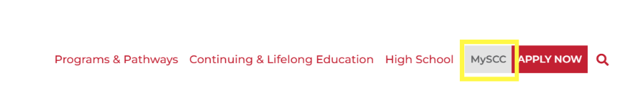 Sandhills website with MySCC link highlighted.
