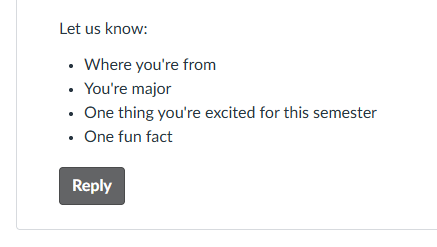 Screenshot of a discussion prompt, with the reply button.
