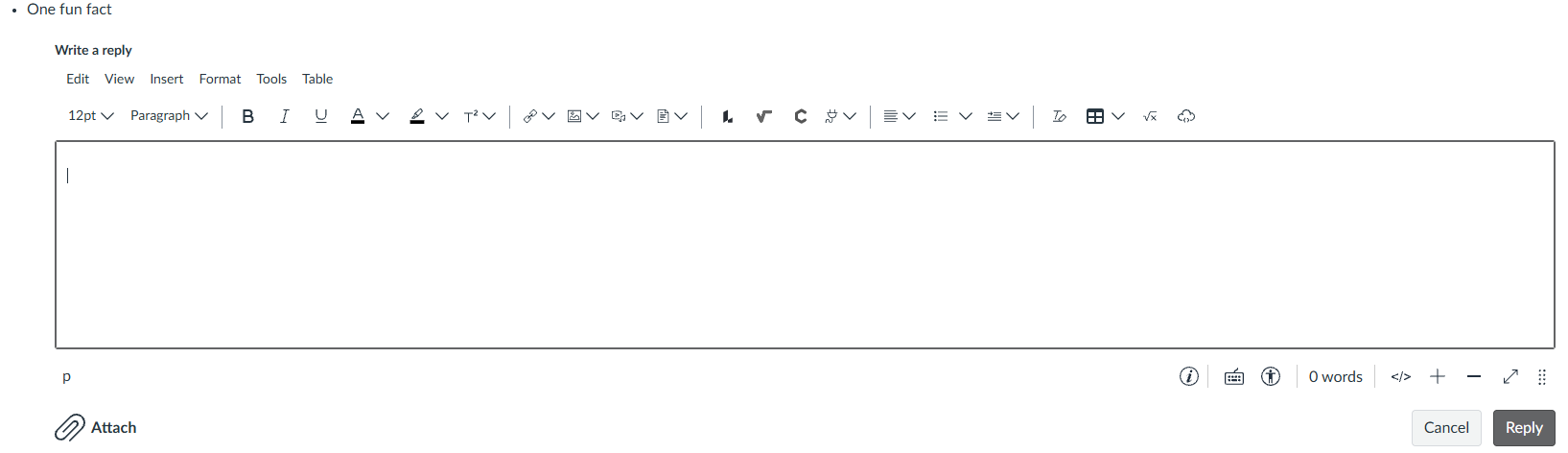 Screenshot of text box for a discussion post.
