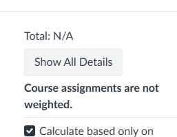 Screenshot of a test student's total grade.